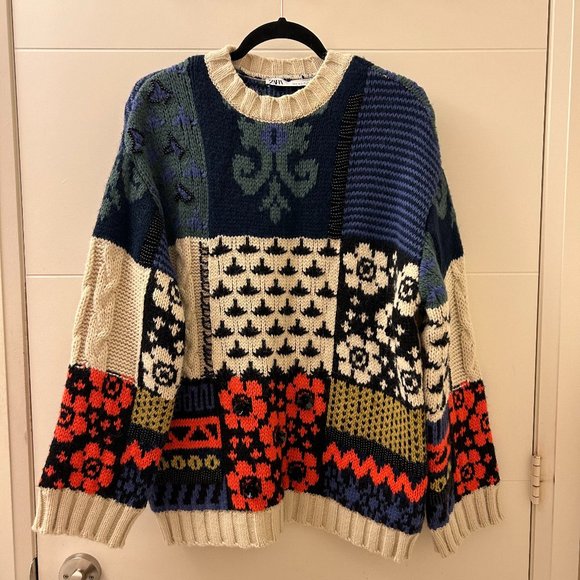 Zara Patchwork Knit Sweater Limited Edition Size S - Picture 1 of 15
